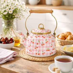 Bouilloire 2,5L en acier émaillé avec motif cerise - tous feux VICHY