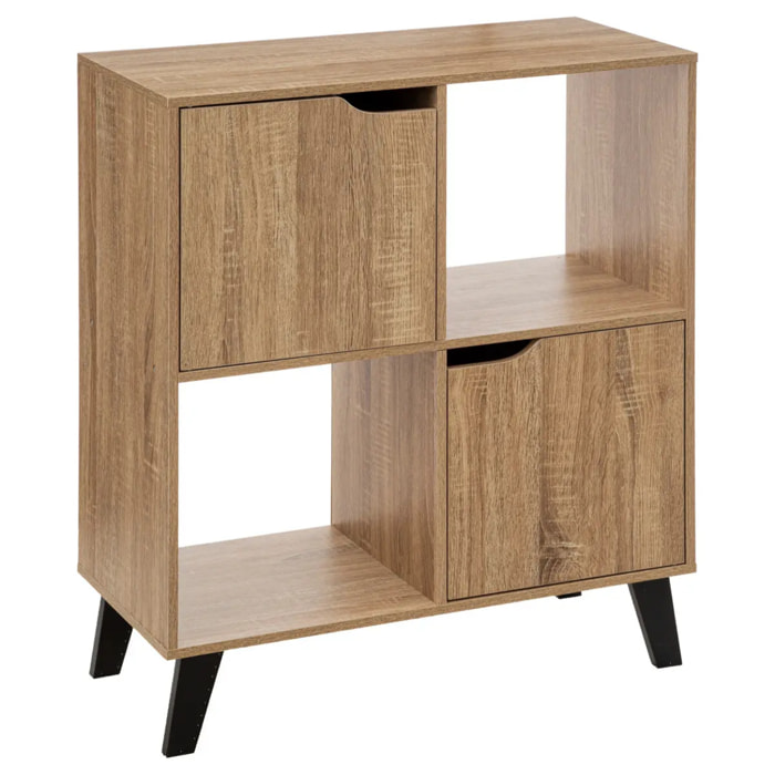 Étagère 4 cases porte "Ceda" effet bois naturel
