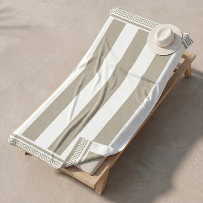 Telo mare in spugna jacquard, 90x165 cm, 100% cotone egiziano, morbido e super assorbente, asciugamano spiaggia grande con bordo greco elegante, resistente e certificato OEKO-TEX, ideale per mare piscina spa e viaggio