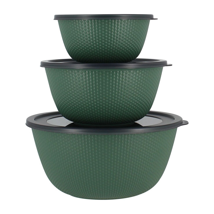 Lot de 3 bols de conservation en plastique vert