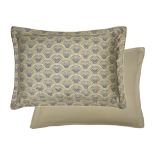 Taie d'oreiller satin de coton imprimé beige Eventails argile