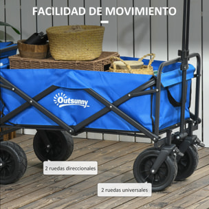 Carro de Jardín con Bolsa Térmica Desmontable Carro Plegable con Longitud y Ángulo del Mango Ajustables y Bolsa de Transporte Carga 100 kg Azul