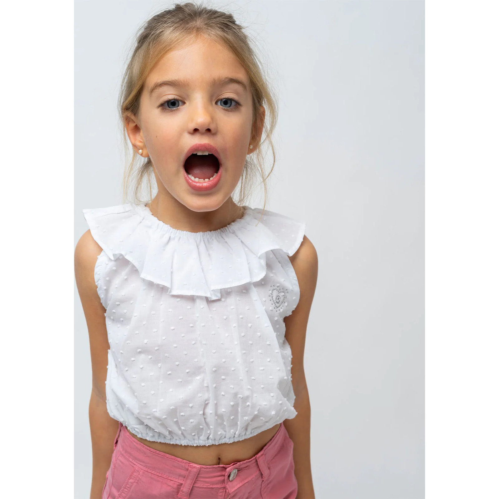 Top de Niña Volante Blanco