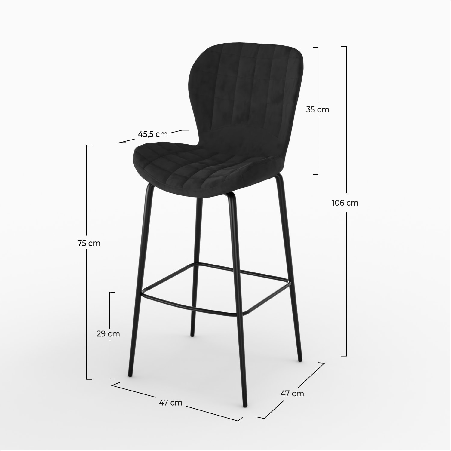 Lot de 2 chaises de bar en velours noir 75 cm - Mazzia
