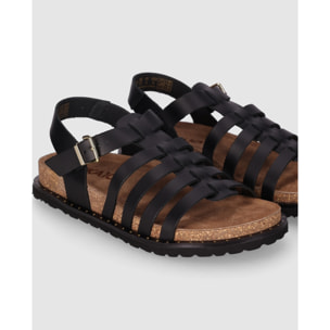 Sandalias de Piel - Negro - Tacón: Bajo