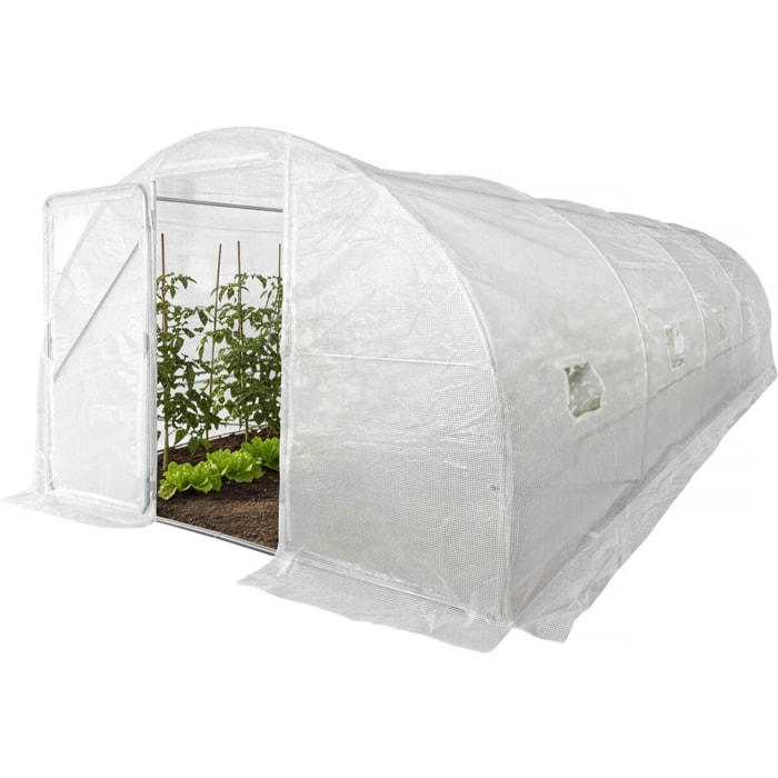 Serre tunelle de jardin avec porte 6 x 3 m "Mimosa" - 18 m² - 180g - Blanc