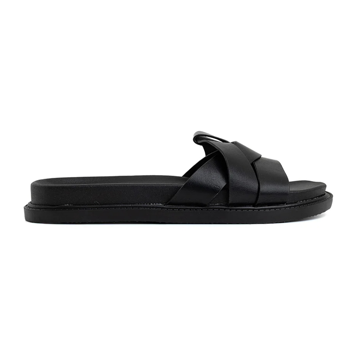 Ciabatta comfort con fascia a incrocio - NERO