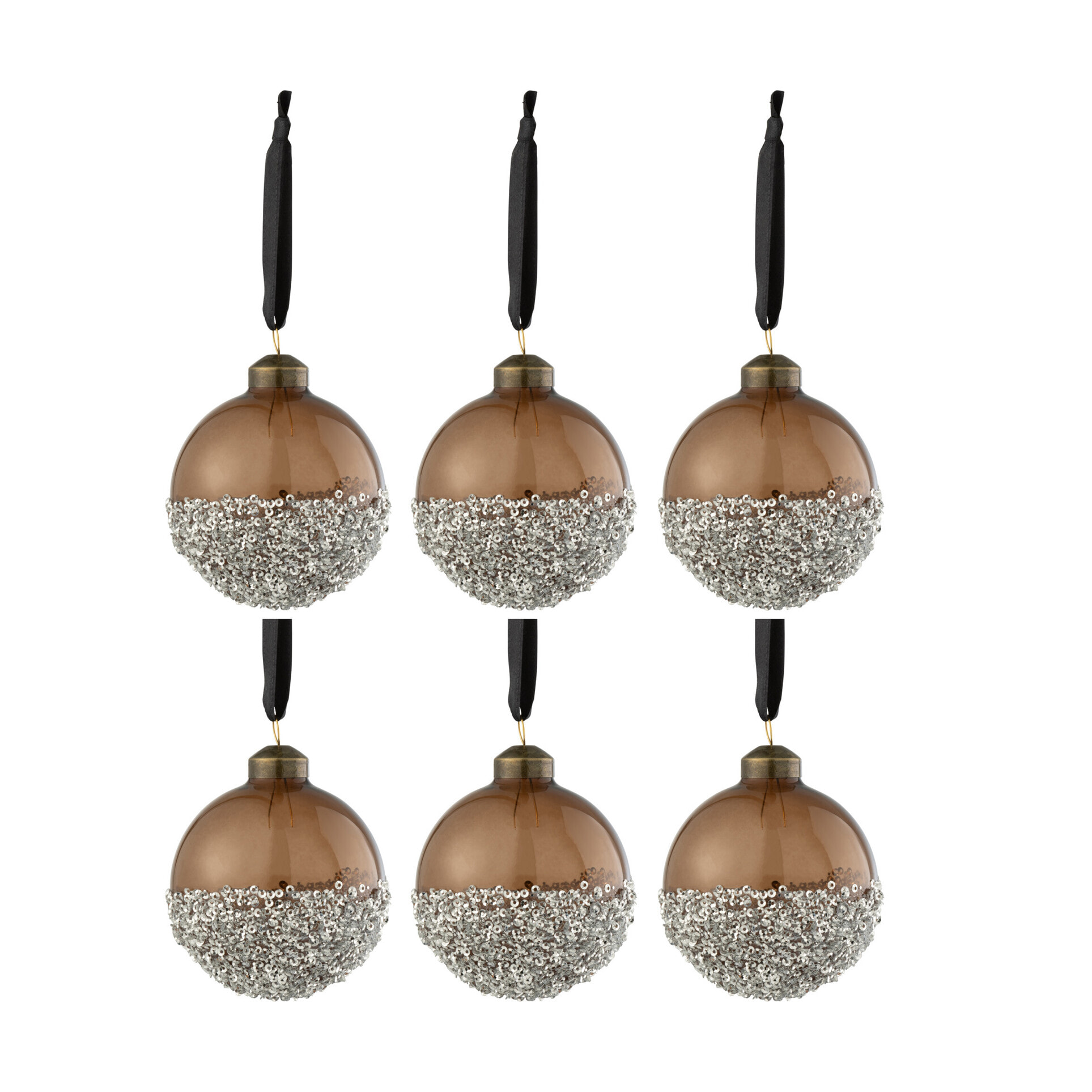 J-Line boule de Noël Perles - verre - argent/marron - small - boîte de 6