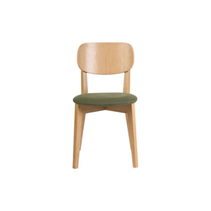 Chaises vintage en bois clair chêne et tissu effet velours texturé vert kaki (lot de 2) LUCIA