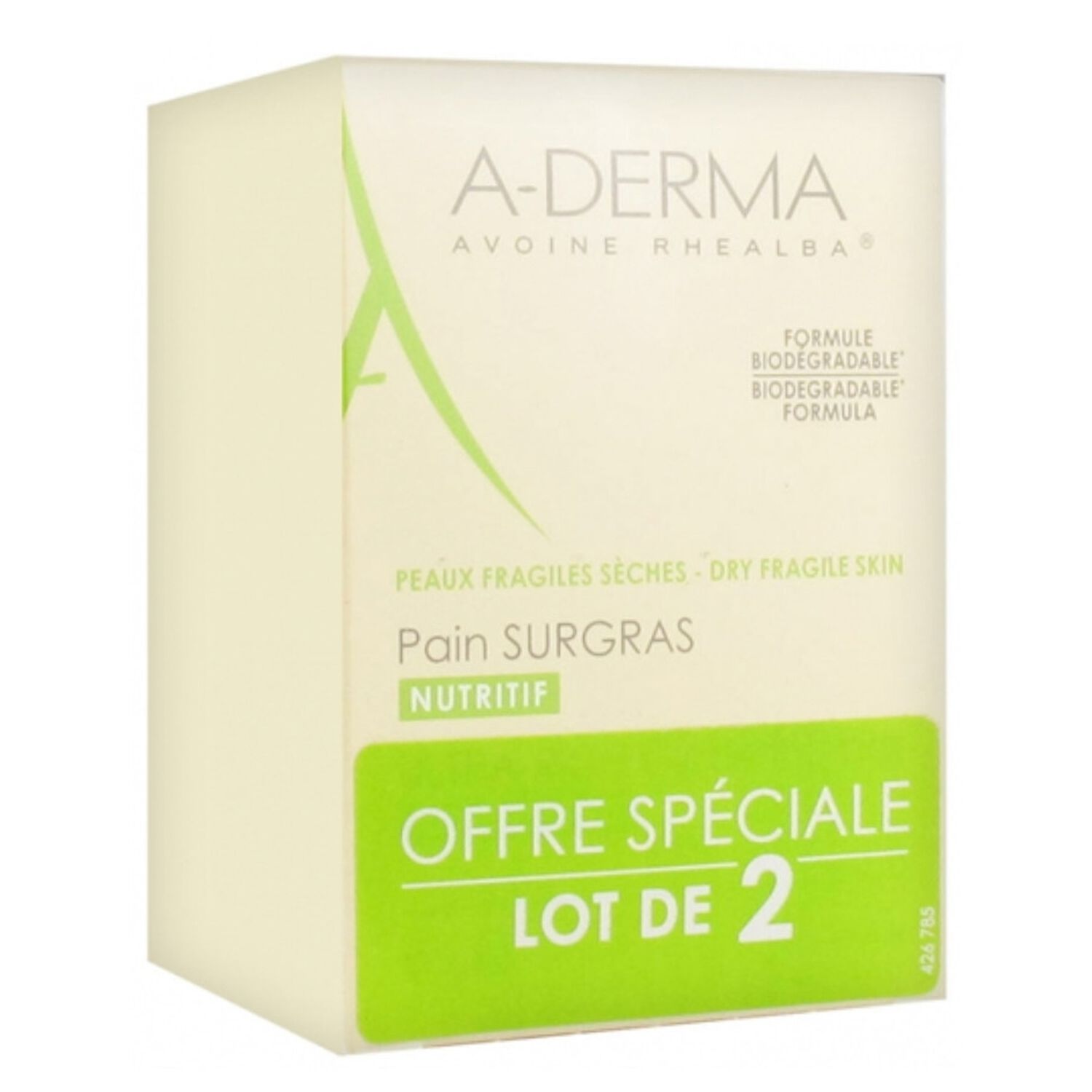 Pain Surgras Nutritif - Nettoyer, Nourrir, Protéger Peaux Sèches 2x100 g