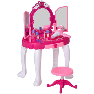 Coiffeuse Enfant Table de Maquillage Fonction de Lumière et de Musique Fuchsia Rose Blanc