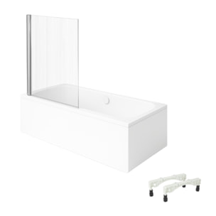 Baignoire droite VILLEROY & BOCH Architectura avec pieds 170 x 70 cm Blanc + Pare bain gauche AURYS Raywall chromé
