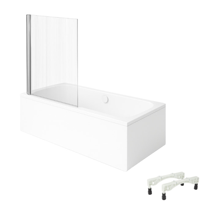 Baignoire droite VILLEROY & BOCH Architectura avec pieds 170 x 70 cm Blanc + Pare bain gauche AURYS Raywall chromé