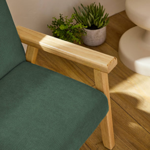 Fauteuil enfant en bois et velours côtelé kaki. ISAK L 47 x P 43.5 x H 50cm