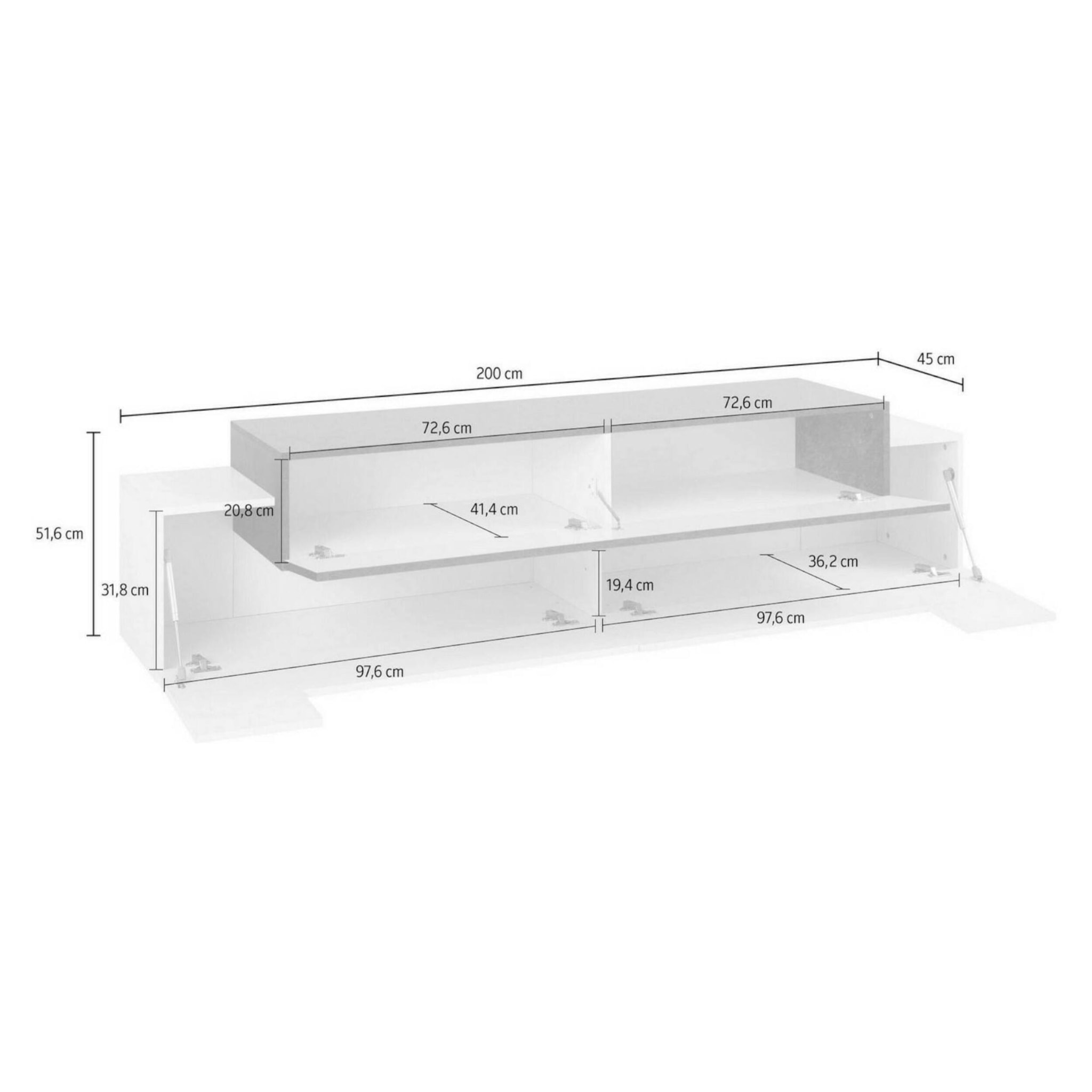 Mobile porta TV Teo, Credenza bassa da soggiorno, Base porta TV, 100% Made in Italy, cm 200x45h52, Antracite e Acero