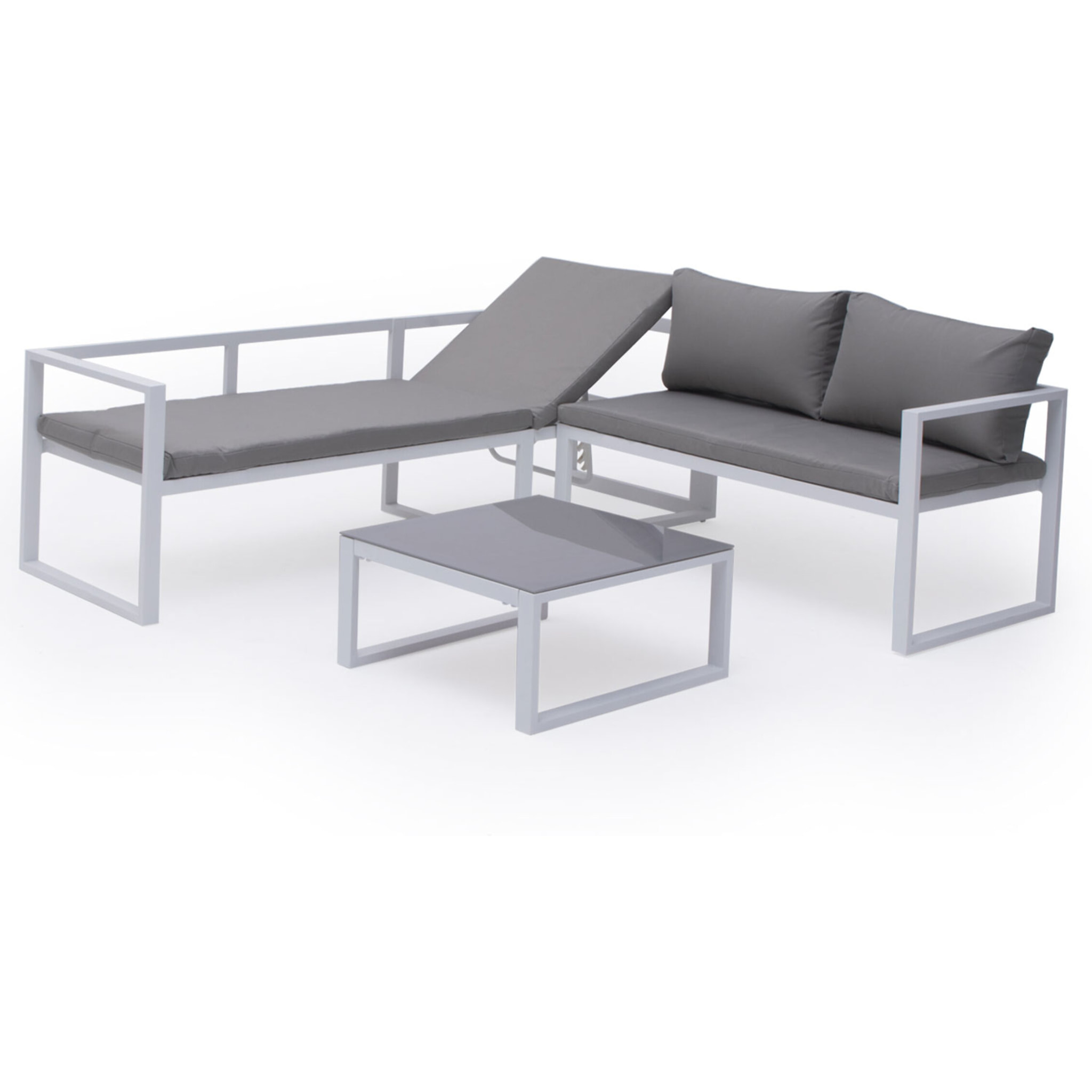 Salon de jardin modulable IBIZA en tissu gris 4 places - aluminium blanc