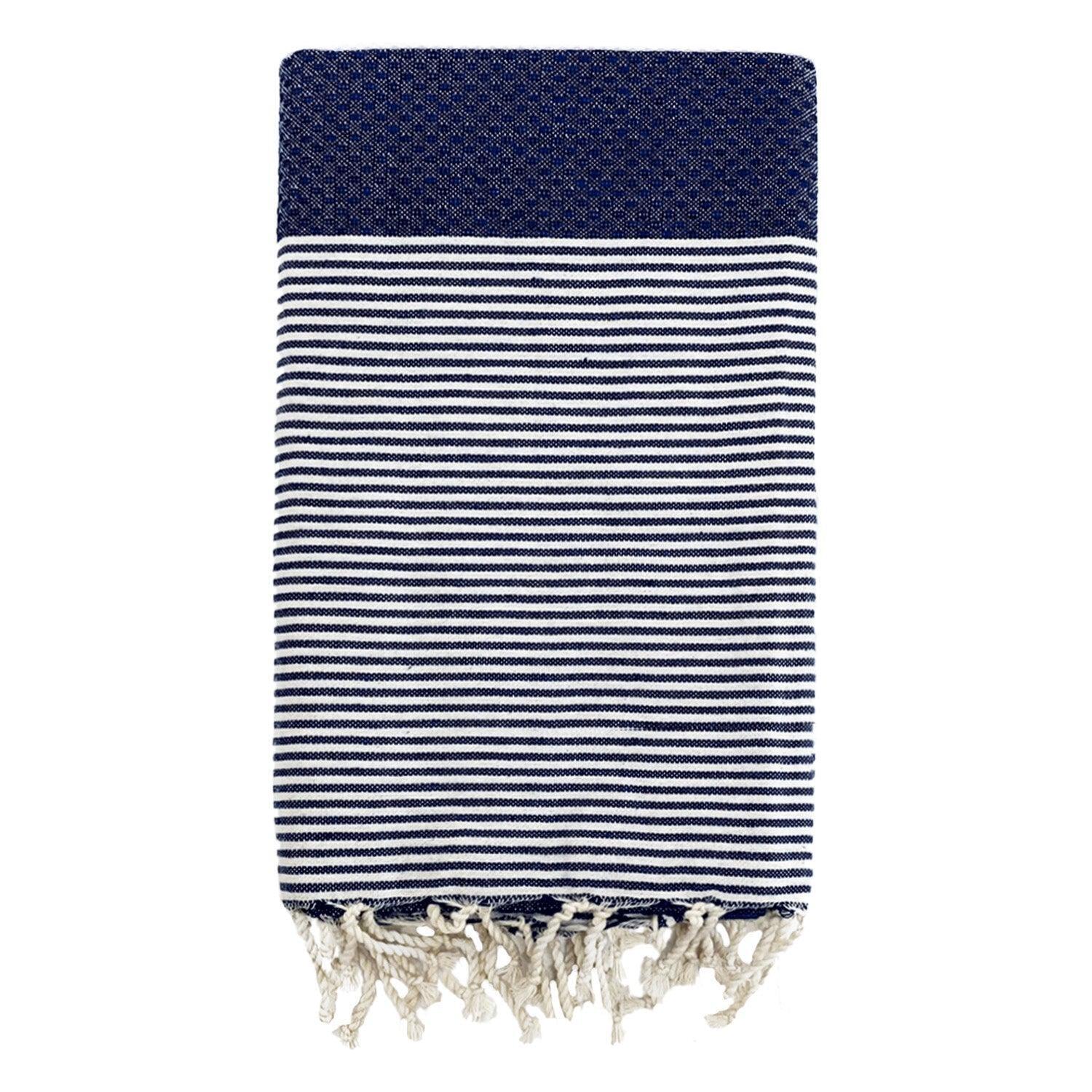 Fouta nid d’abeille traditionnelle - Mikanda Navy - 100x200cm - 190g/m²
