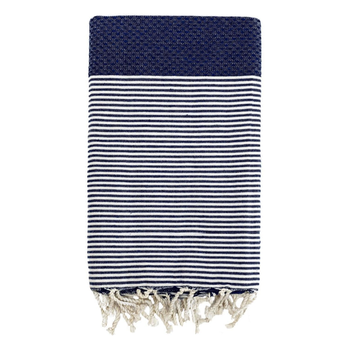 Fouta nid d’abeille traditionnelle - Mikanda Navy - 100x200cm - 190g/m²