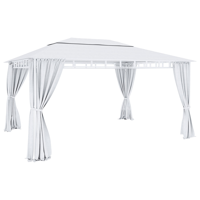 Gazebo Da Giardino 3x4 M Con Tende Laterali Richiudibili Struttura In Acciaio Robusto Copertura Impermeabile 180 g/m² 4 Teli Laterali Esterno Bianco