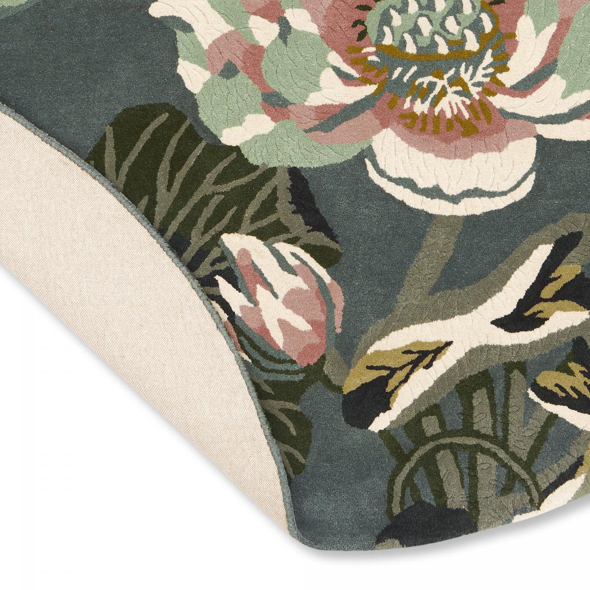 Tapis rond fait à la main en laine motif floral VAFI