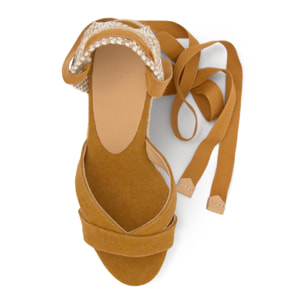 Sandalia de cuña Bailey en algodón orgánico lavado y cierre de cintas