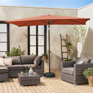 Parasol droit rectangulaire 2x3m - Touquet terracotta - mât central en aluminium orientable et manivelle d'ouverture