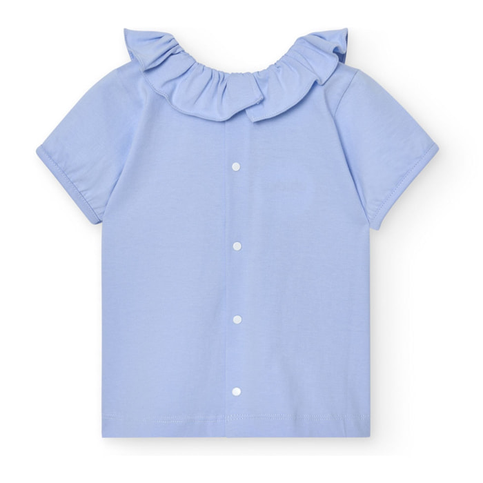 Camiseta C/Volante M/Corta Celeste Talla 5 Años