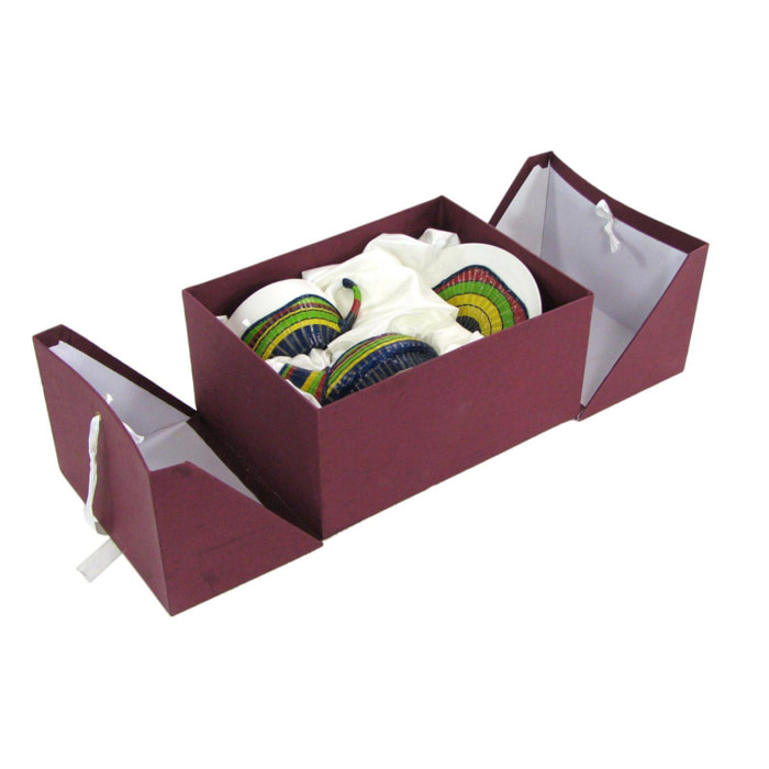 Teiera e tazza con decoro in bambù multicolore