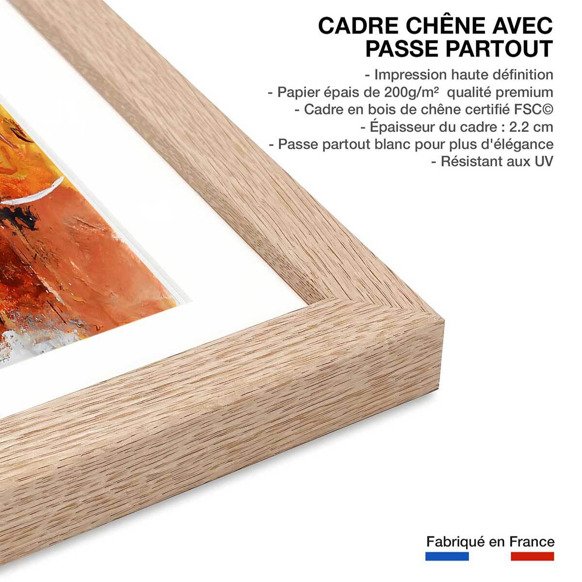 Affiche abstraite terre d' ocre et de sienne Affiche + cadre en bois - Chêne