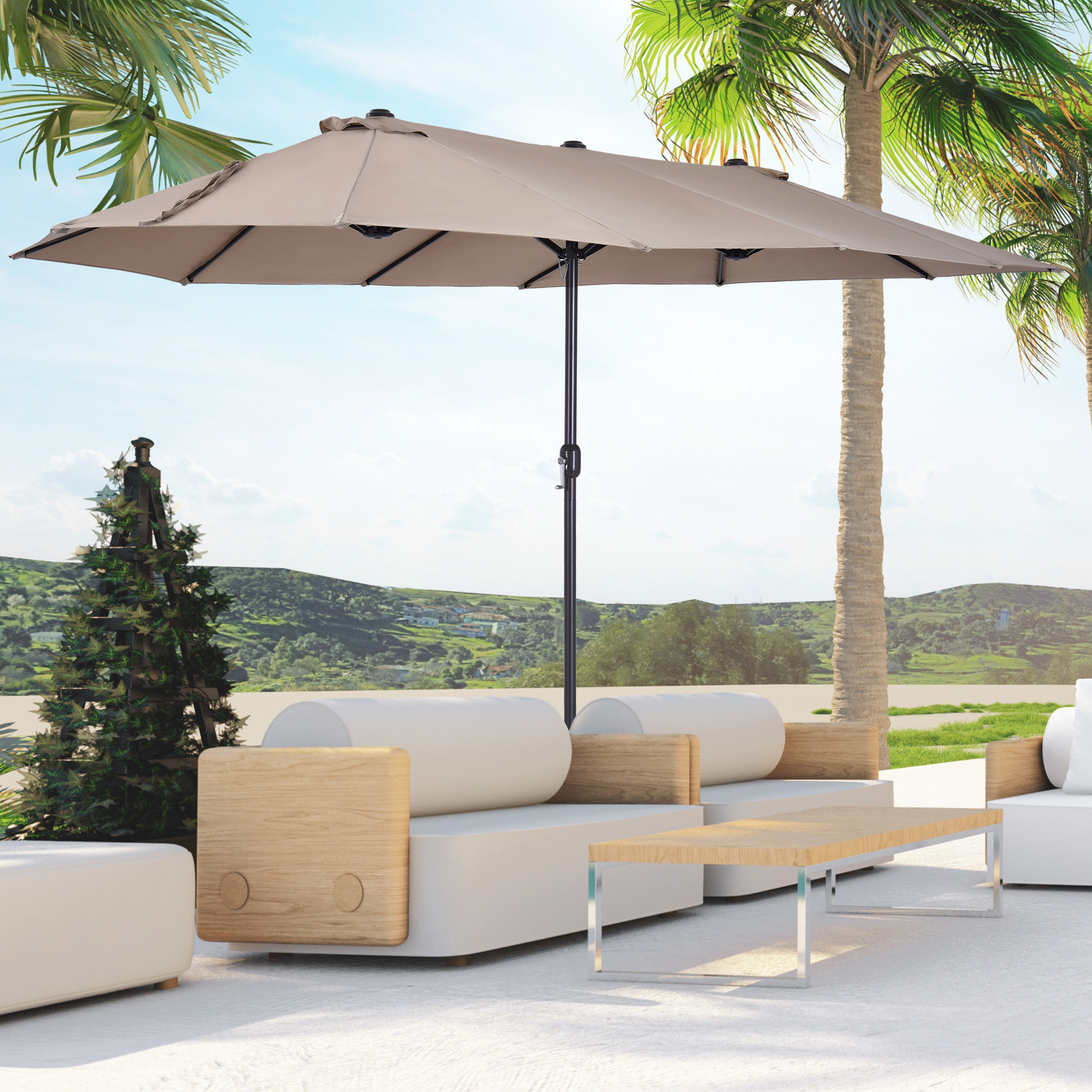 Grand parasol droit de jardin acier polyester