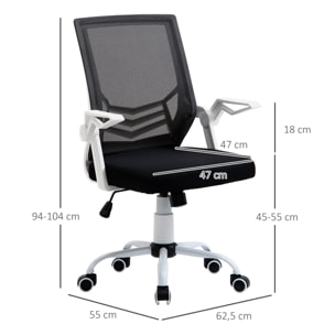 Silla de Oficina Ergonómica Silla Escritorio Giratoria con Altura Ajustable Reposabrazos Abatible Soporte Lumbar Transpirable para Adolescentes Adultos 62,5x55x94-104 cm Negro