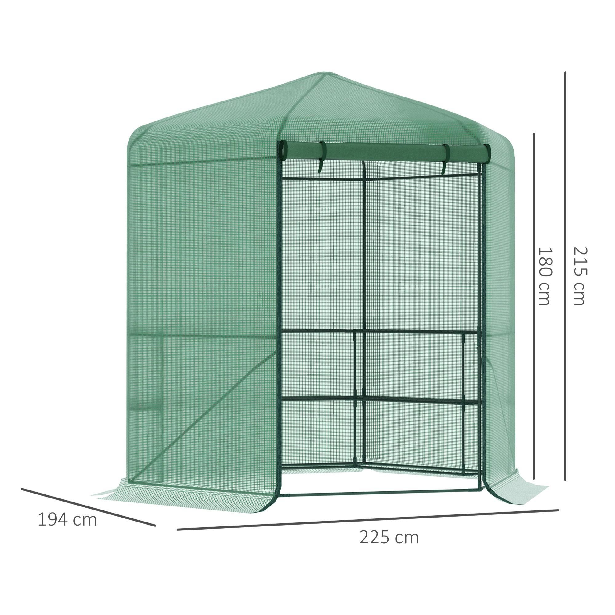 Invernadero de Jardín Hexágono 194x194x215 cm con 6 Estantes Acero Galvanizado