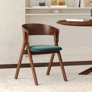 Chaise en bois d'hévéa et tissu vert chiné - Héloïse