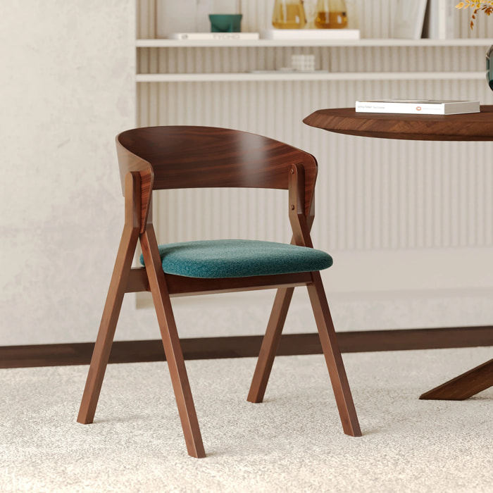 Chaise en bois d'hévéa et tissu vert chiné - Héloïse