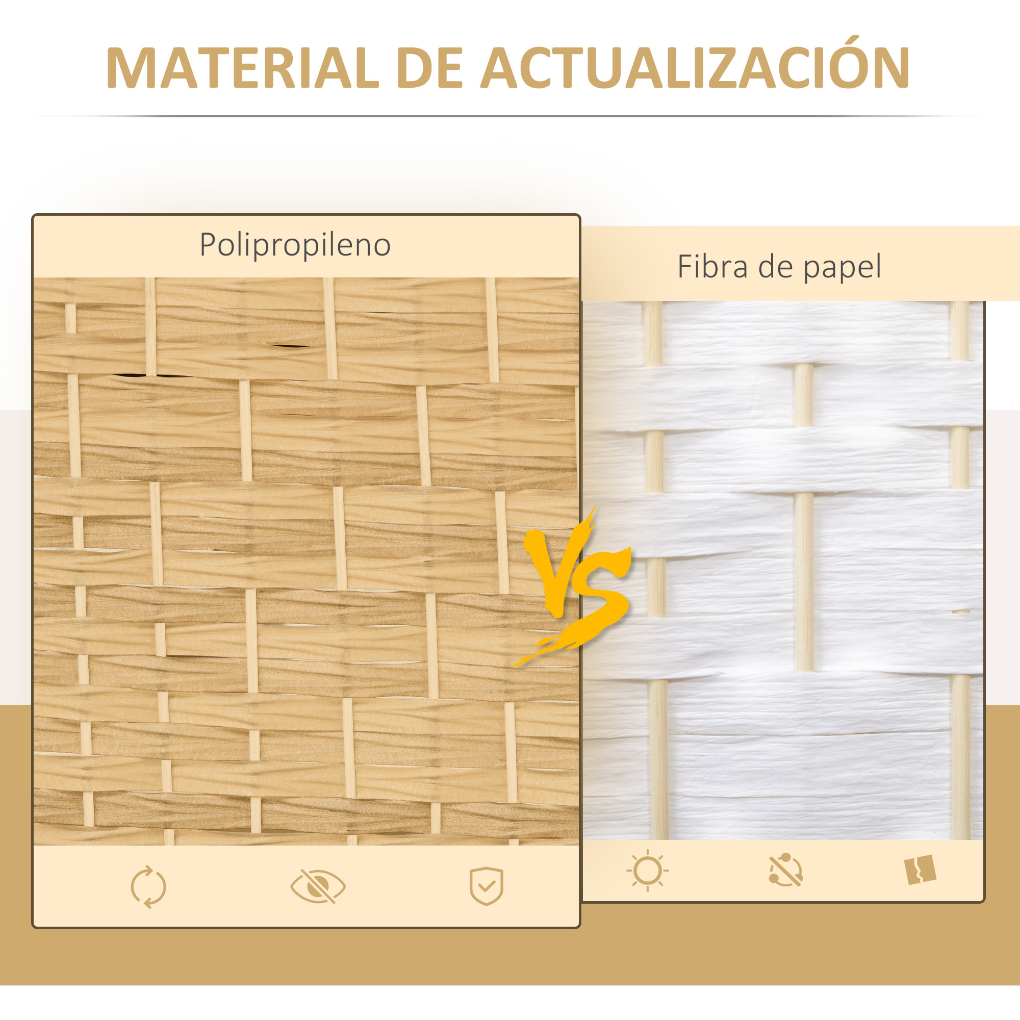Biombo Plegable de 6 Paneles 270x180 cm Biombo Separador de Ambientes Pantalla de Privacidad de Polipropileno para Oficina Dormitorio Natural