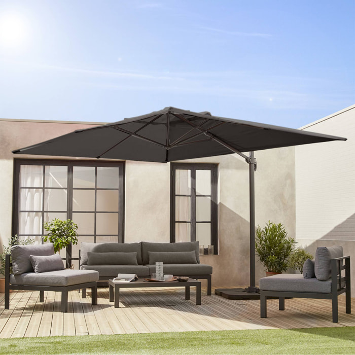 Parasol déporté rectangulaire gris 3x4m + dalles à lester 50x50cm