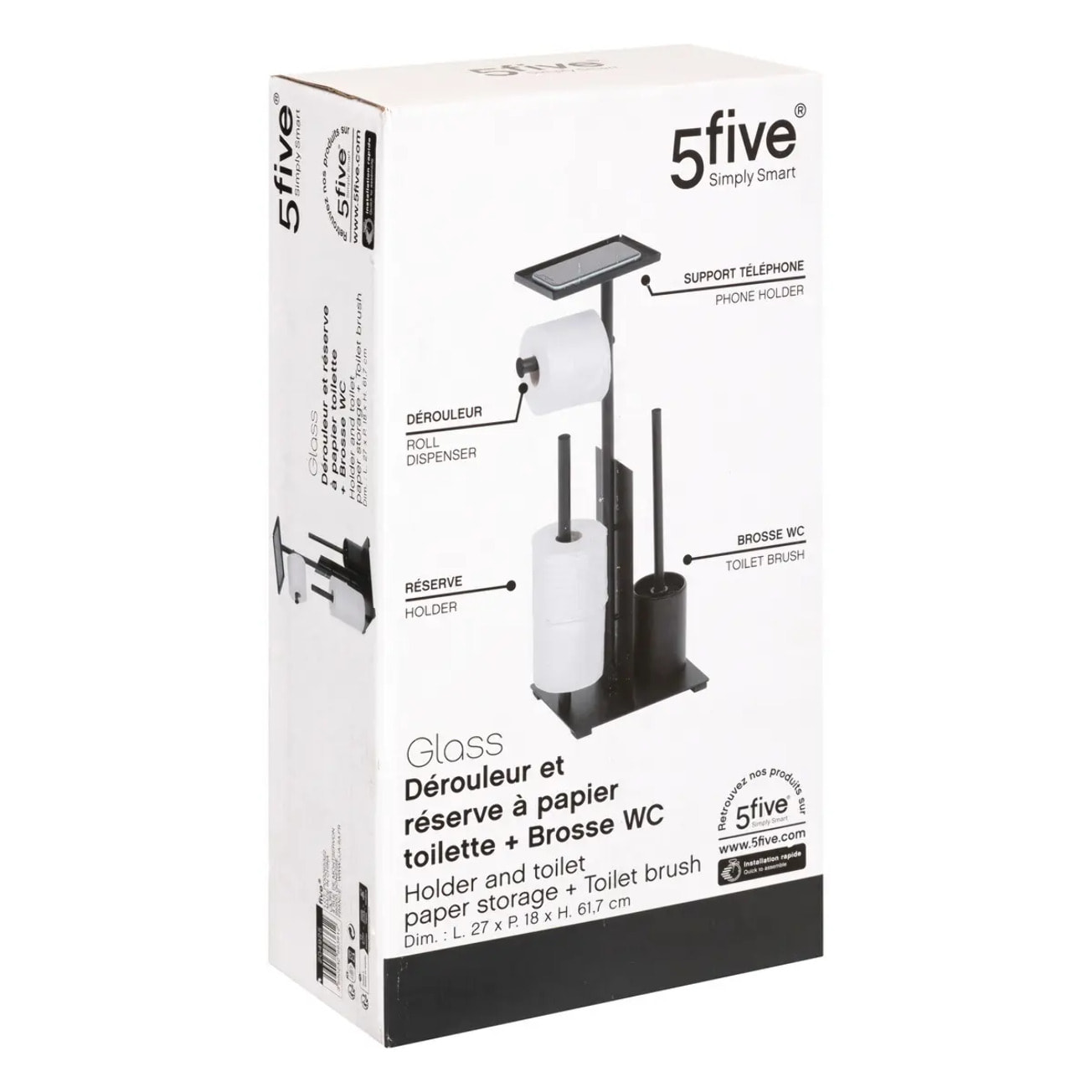 Dérouleur "Glass" avec réserve et brosse noir 19,5x18cm