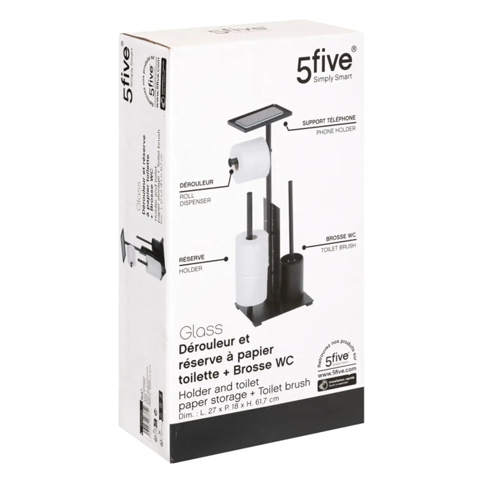 Dérouleur "Glass" avec réserve et brosse noir 19,5x18cm