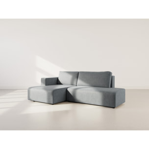 Topaze - canapé d'angle gauche 4 places convertible avec coffre en velours côtelé - Gris foncé