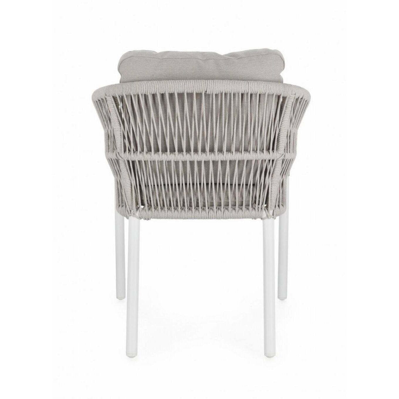 Set di 4 poltroncine GALDANA in alluminio bianco con intreccio in corda grigio, con braccioli