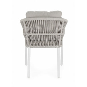 Set di 4 poltroncine GALDANA in alluminio bianco con intreccio in corda grigio, con braccioli