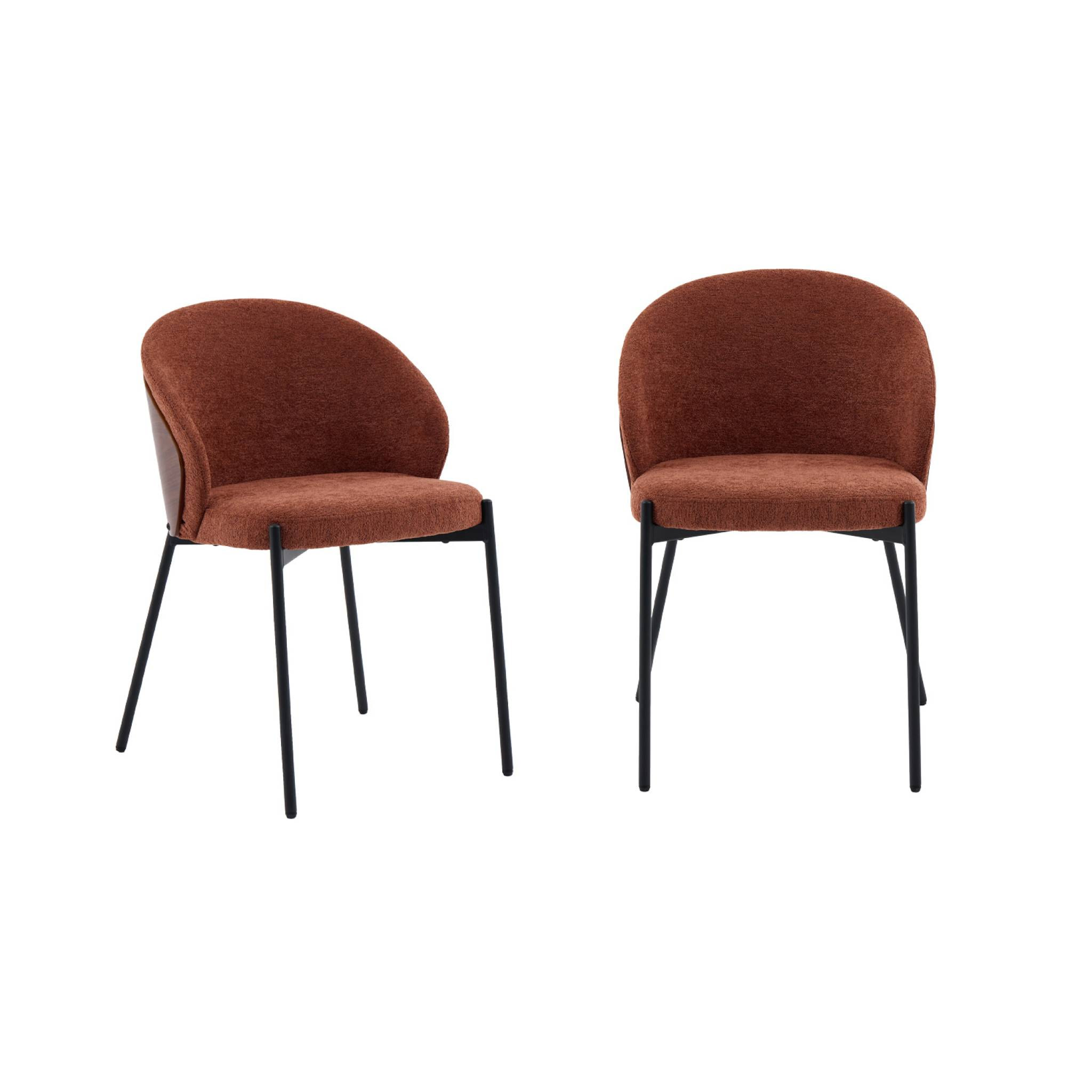 Chaise bois de peuplier teinté noyer, acier et tissu texturé (lot de 2) PAUL