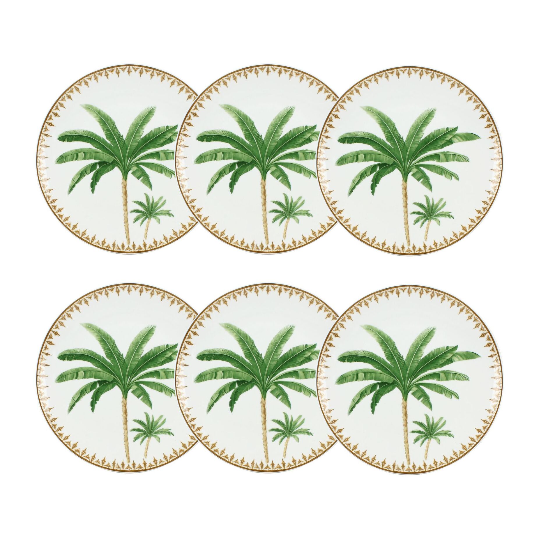 Lot de 6 assiettes plates 26,5cm en porcelaine à imprimé palmier ATLAS