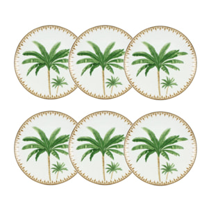 Lot de 6 assiettes plates 26,5cm en porcelaine à imprimé palmier ATLAS