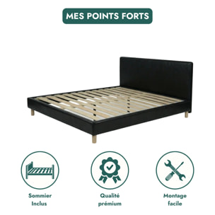 Ensemble matelas Jade & lit fixe Colisée | Mémoire de forme et ressorts ensachés | cadre à lattes | Simili cuir | Noir
