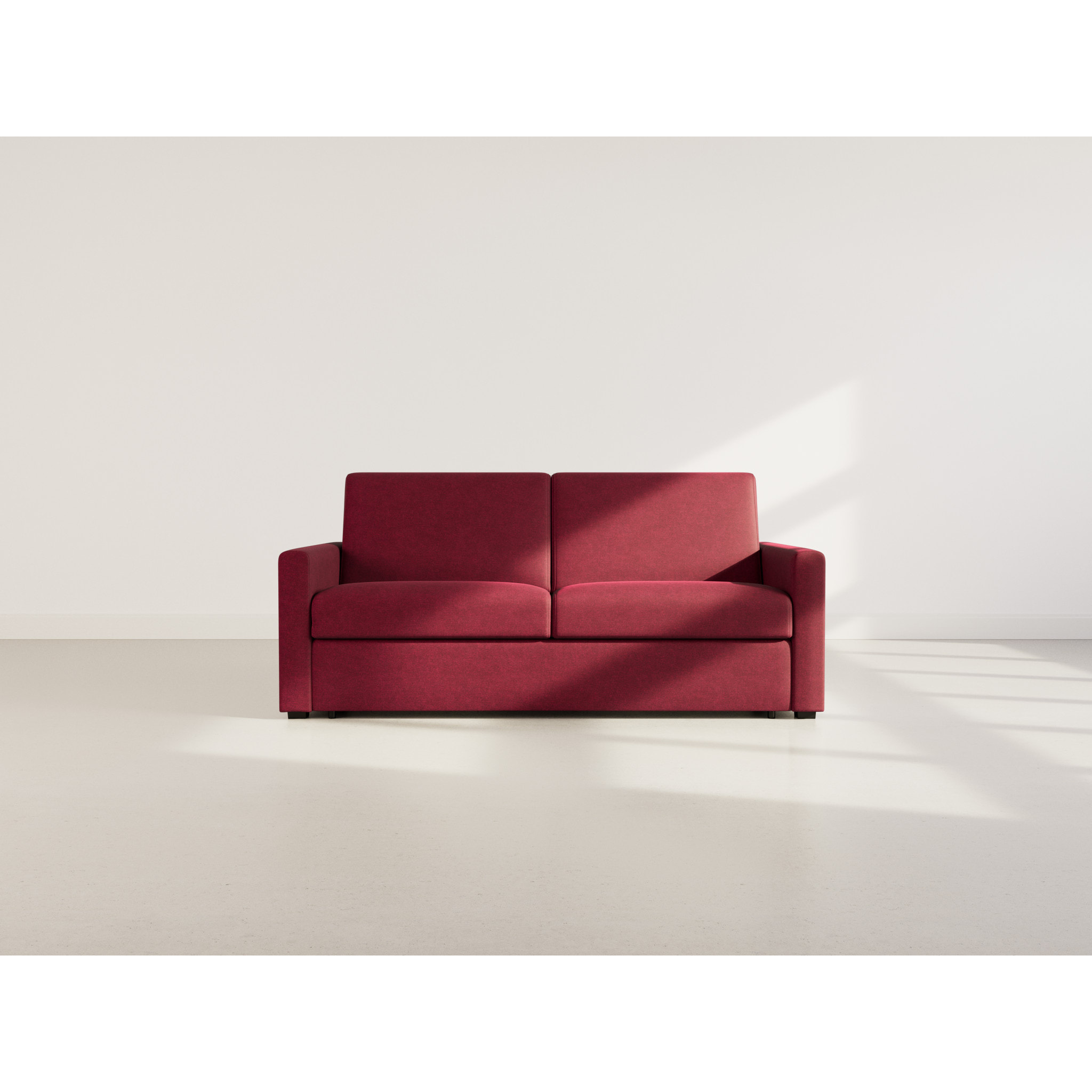 Julia - canapé lit 3 places convertible express couchage quotidien 140 cm matelas 14 cm en tissu - Prune