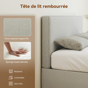 Tête de lit murale rembourrée tissu toucher lin - dim. 140L x 60H cm ép. 10 cm -gris clair chiné