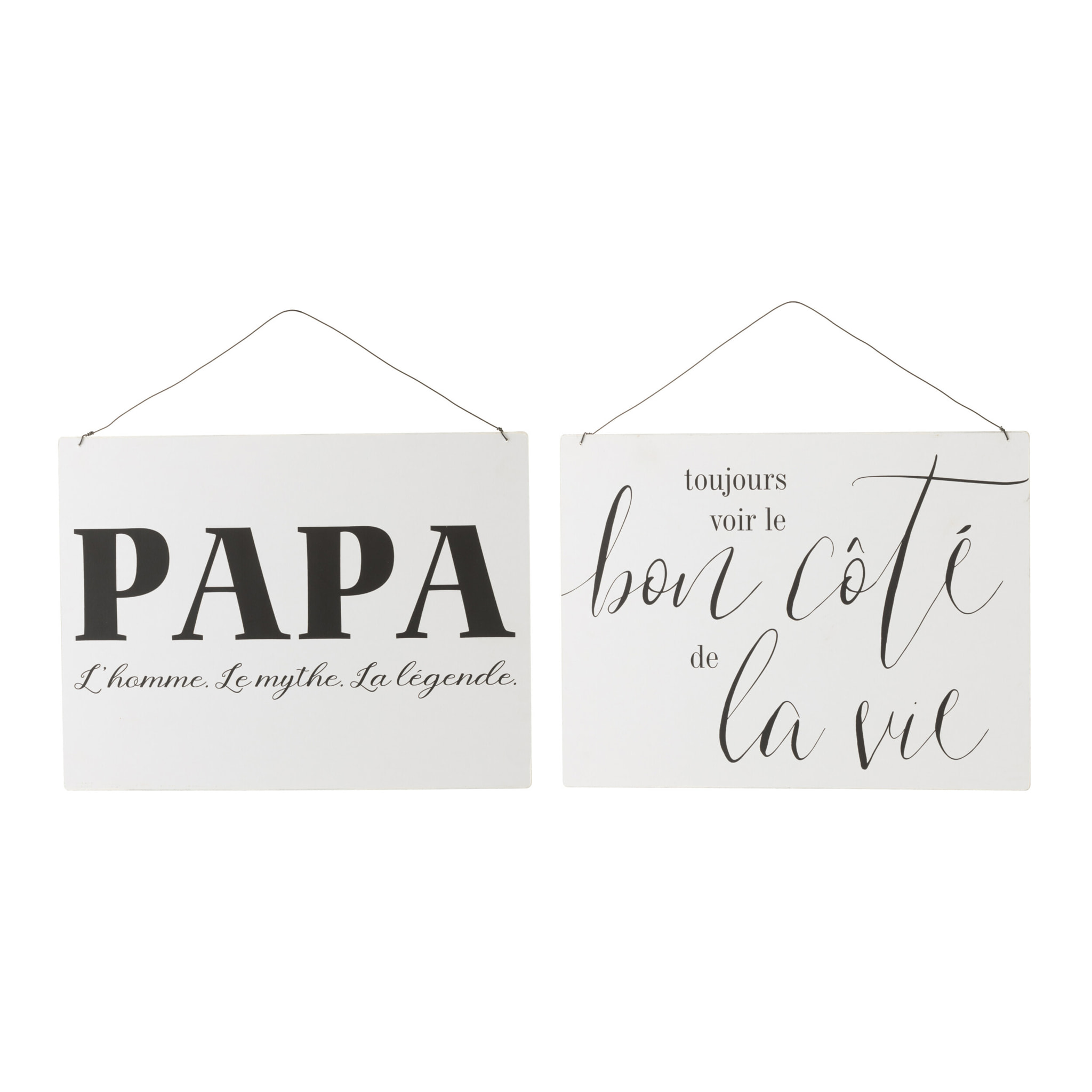 J-Line pancarte Textes FR/EN 'Life Dad' - métal - blanc/noir - 2 pcs