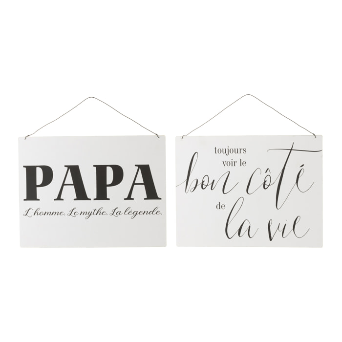 J-Line Pancarte Textes Anglais Life Dad  Metal Blanc/Noir Assortiment De 2