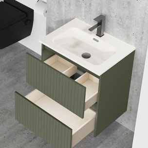 Conjunto de Baño Miya | Mueble de Baño Suspendido | 60 cm Verde Musgo| Dos Cajones | Lavabo Encastrado | No incluye Espejo | Alday